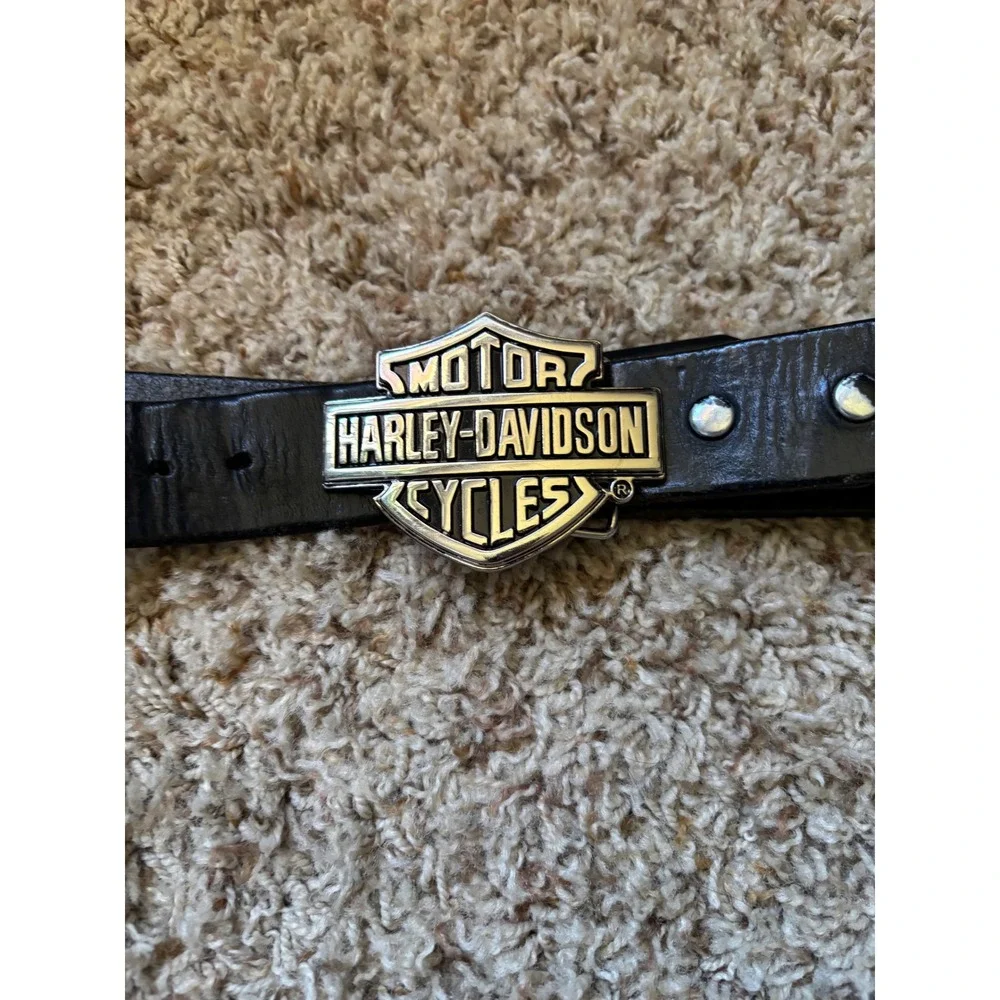 Vtg Harley Davidson Leather Belt Mens 34 Black Silver Bar Shield Buckle 2005 Y2K